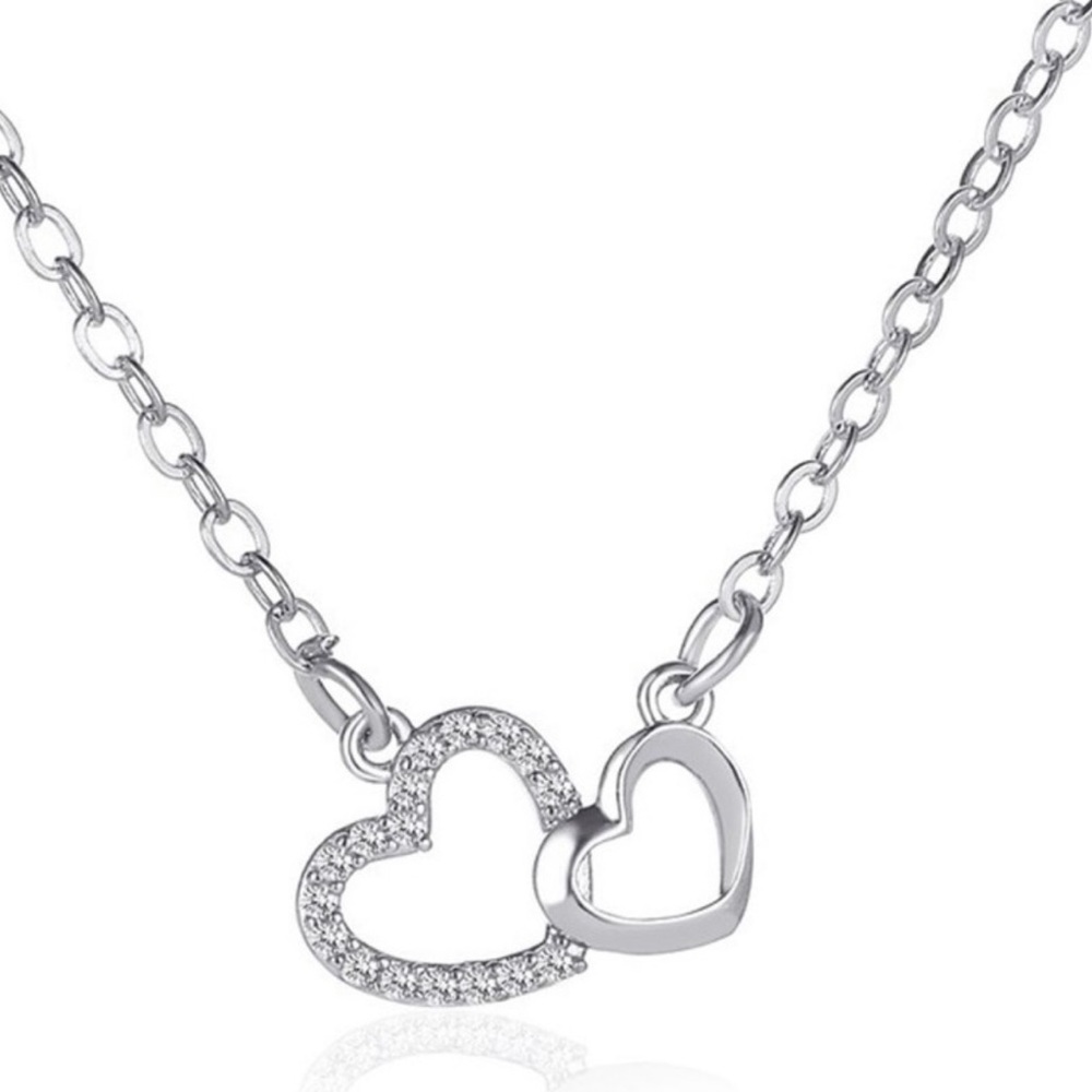 Silver or Gold Double Heart Necklace